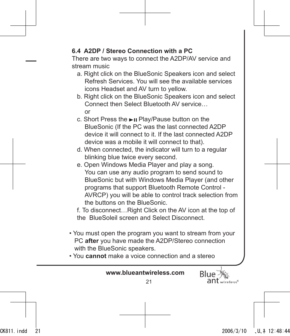 BlueAnt Bluesonic Bluetooth Portable Speakers User Manual | Page 21 / 40