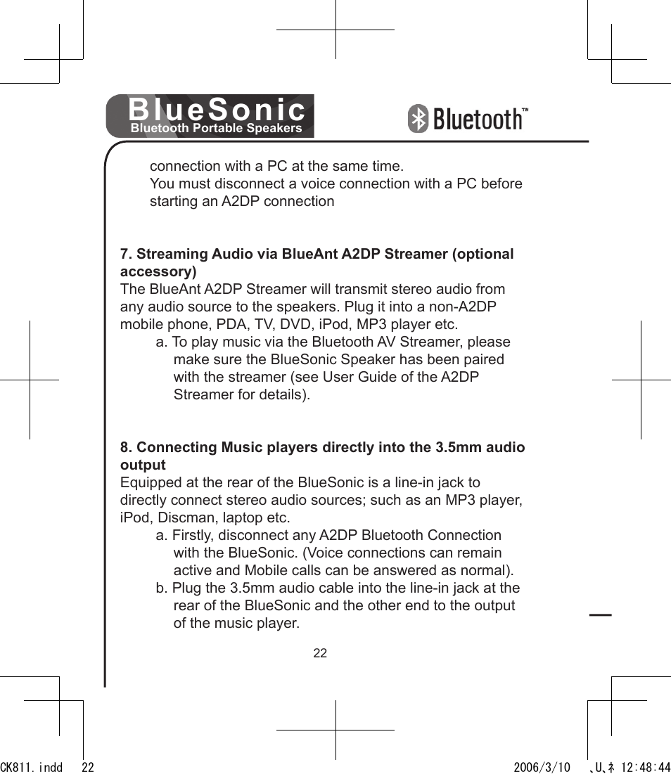 Bluesonic | BlueAnt Bluesonic Bluetooth Portable Speakers User Manual | Page 22 / 40