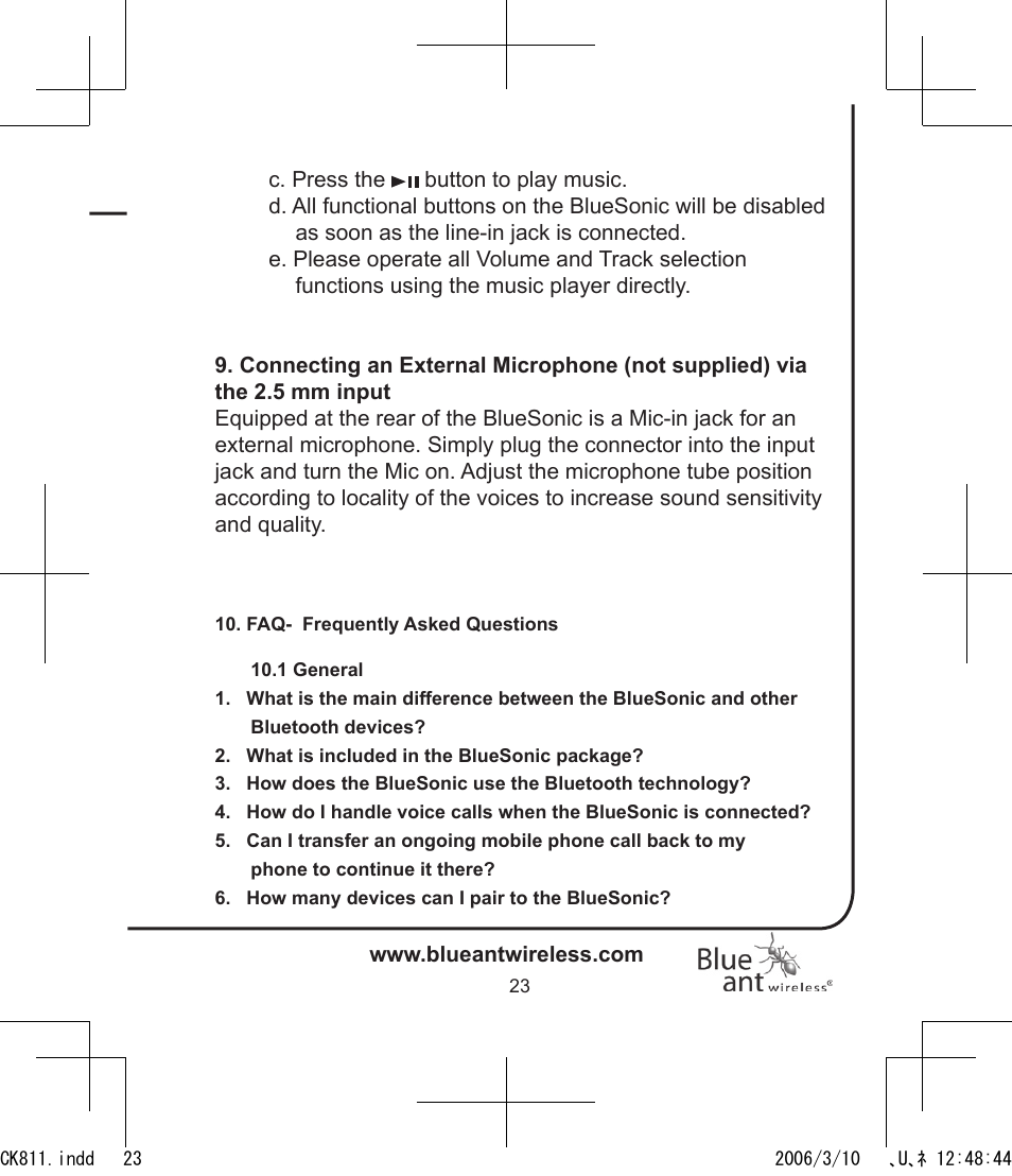 BlueAnt Bluesonic Bluetooth Portable Speakers User Manual | Page 23 / 40