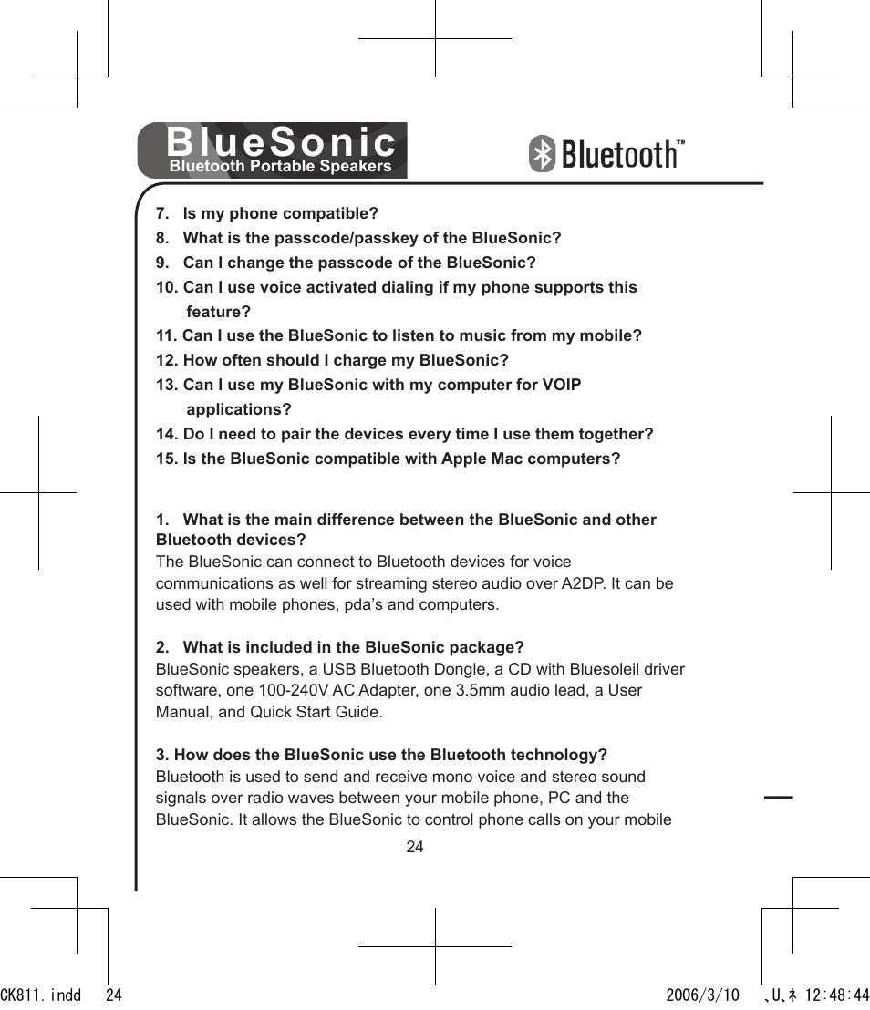 Bluesonic | BlueAnt Bluesonic Bluetooth Portable Speakers User Manual | Page 24 / 40