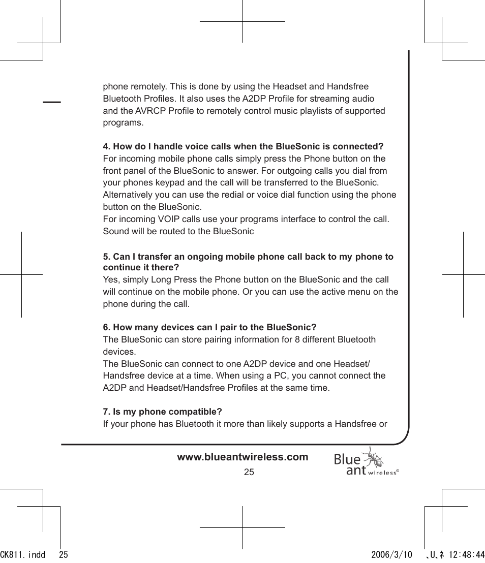 BlueAnt Bluesonic Bluetooth Portable Speakers User Manual | Page 25 / 40