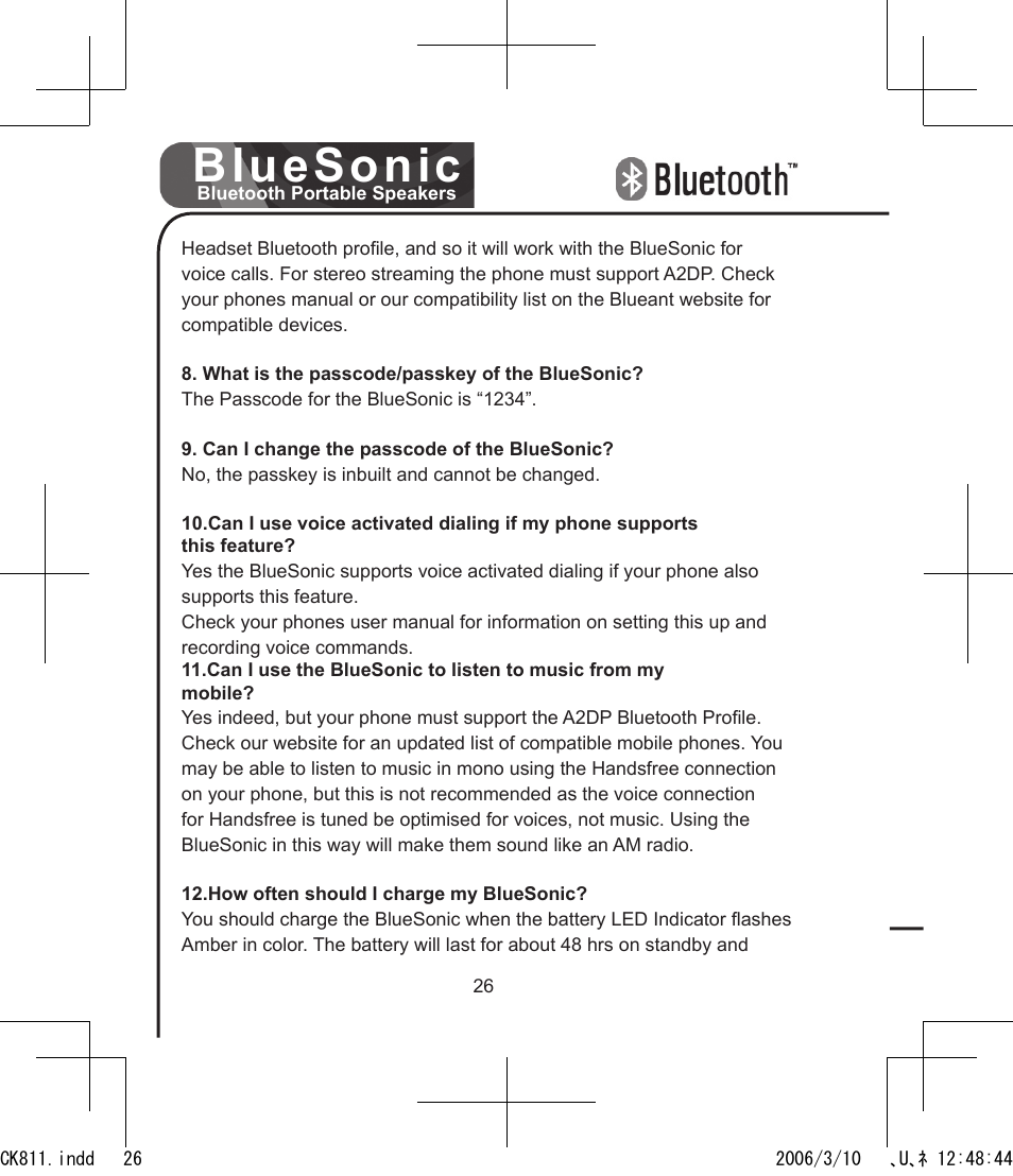 Bluesonic | BlueAnt Bluesonic Bluetooth Portable Speakers User Manual | Page 26 / 40