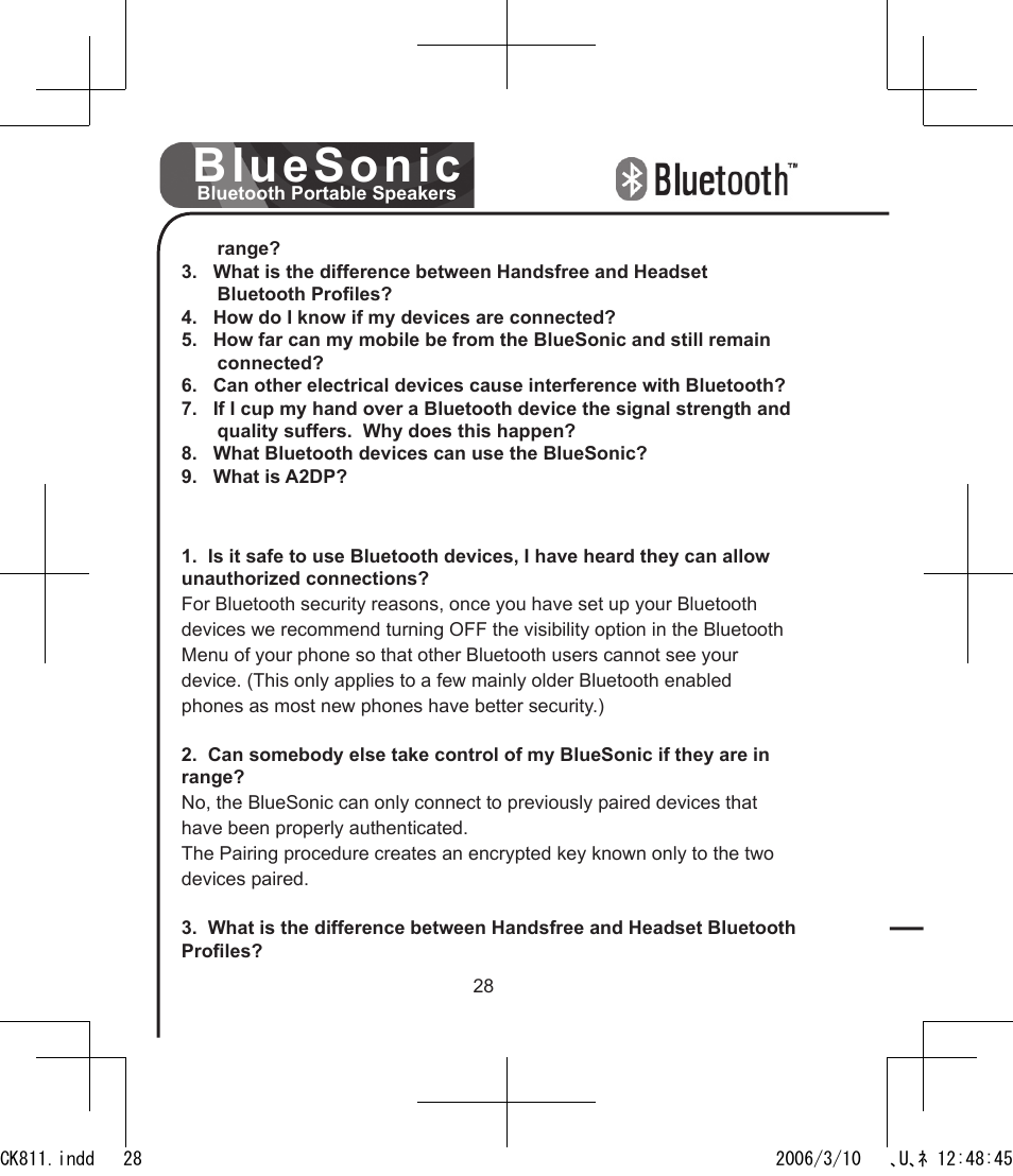 Bluesonic | BlueAnt Bluesonic Bluetooth Portable Speakers User Manual | Page 28 / 40