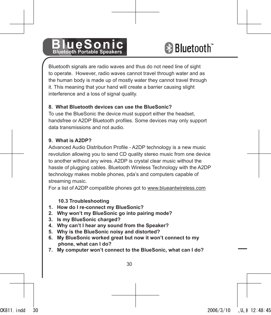 Bluesonic | BlueAnt Bluesonic Bluetooth Portable Speakers User Manual | Page 30 / 40