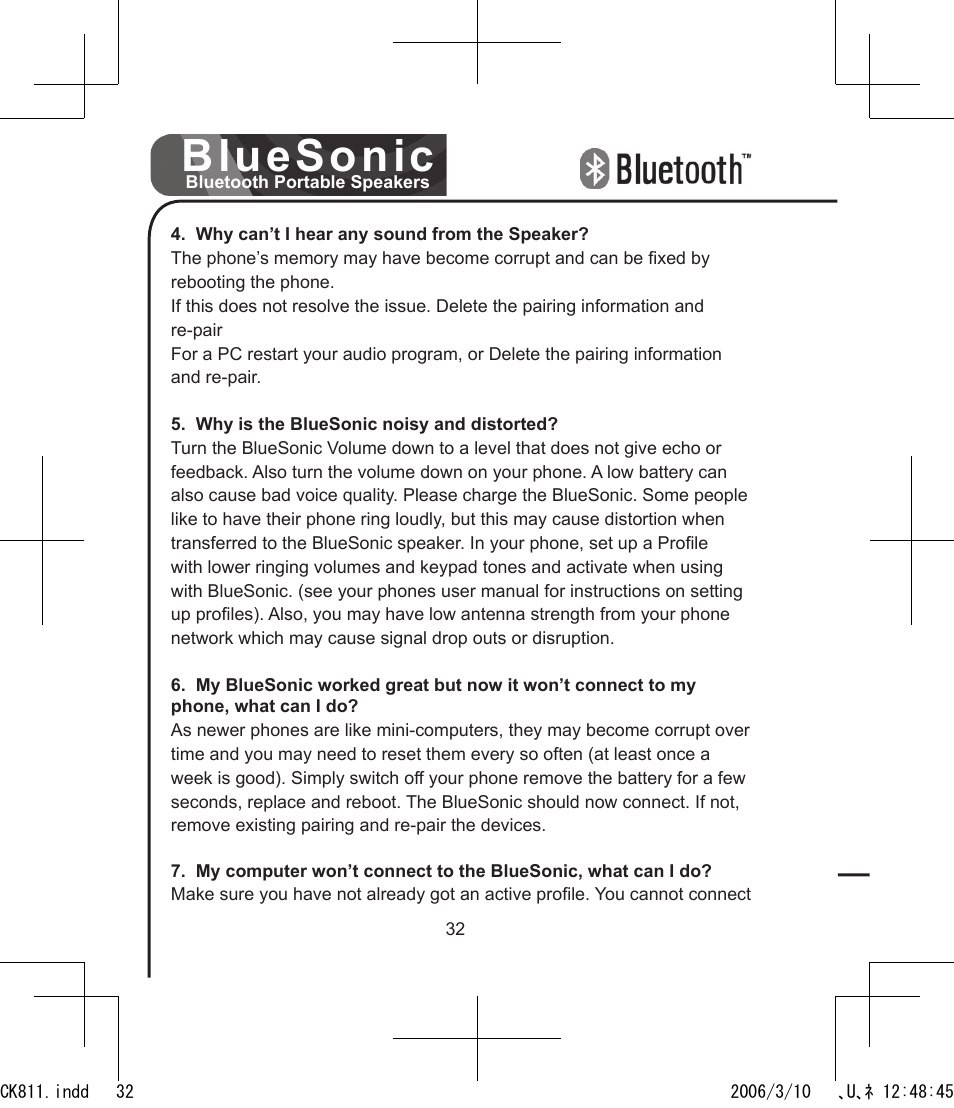 Bluesonic | BlueAnt Bluesonic Bluetooth Portable Speakers User Manual | Page 32 / 40
