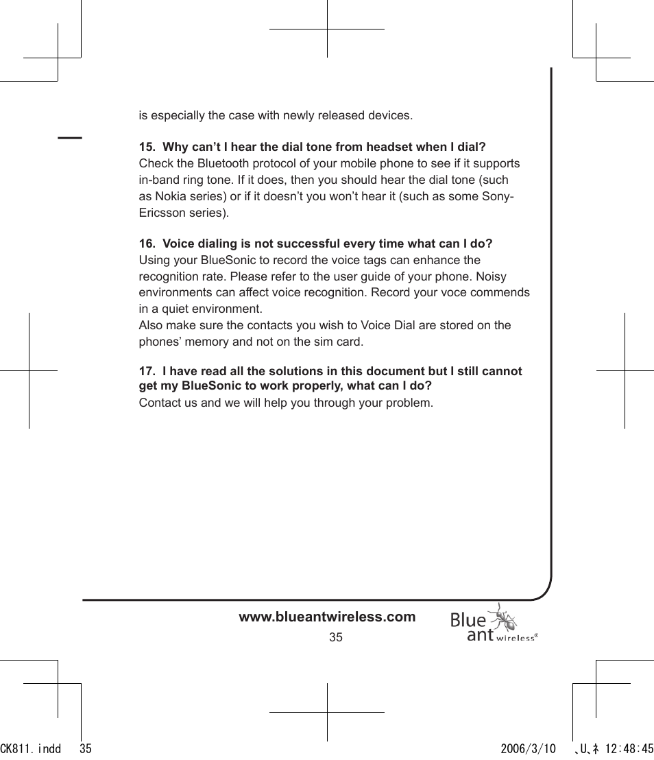 BlueAnt Bluesonic Bluetooth Portable Speakers User Manual | Page 35 / 40
