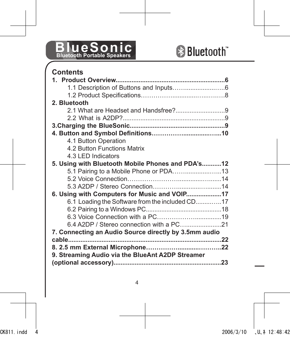 Bluesonic | BlueAnt Bluesonic Bluetooth Portable Speakers User Manual | Page 4 / 40
