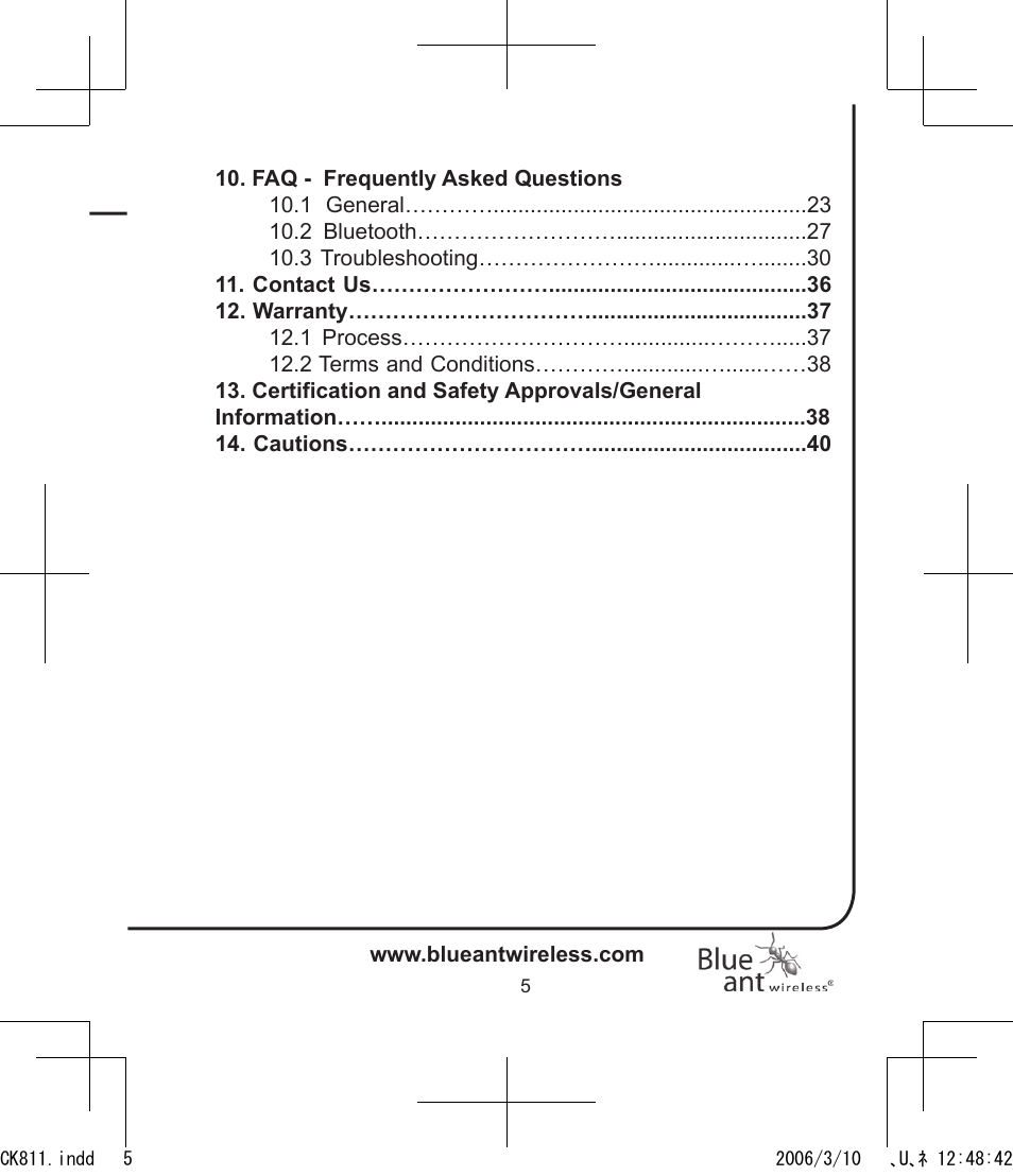 BlueAnt Bluesonic Bluetooth Portable Speakers User Manual | Page 5 / 40