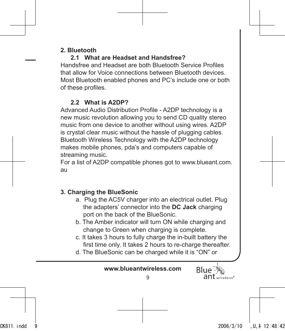 BlueAnt Bluesonic Bluetooth Portable Speakers User Manual | Page 9 / 40