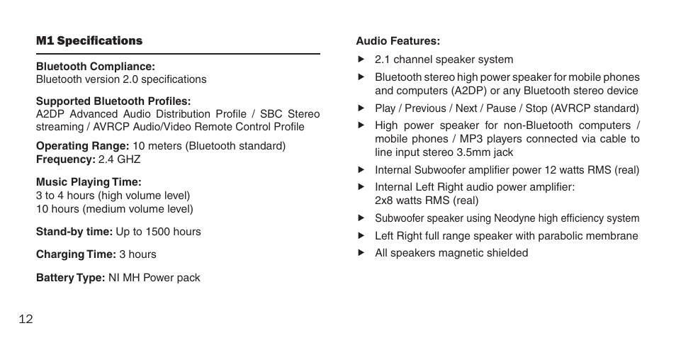 BlueAnt M1 Stereo Speakers User Manual | Page 12 / 48