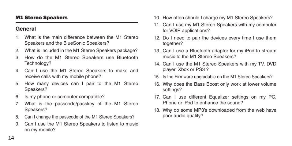 BlueAnt M1 Stereo Speakers User Manual | Page 14 / 48