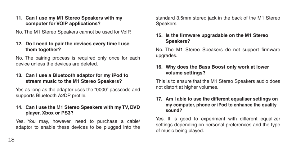 BlueAnt M1 Stereo Speakers User Manual | Page 18 / 48