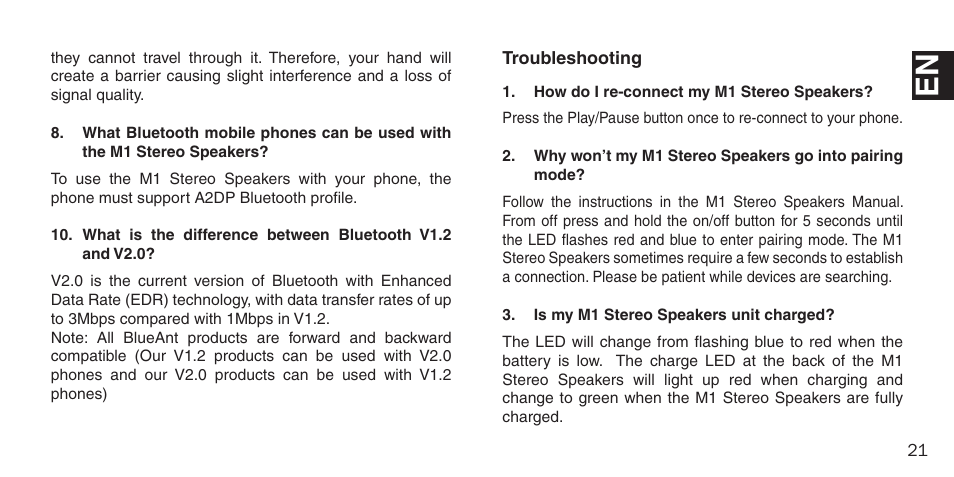 BlueAnt M1 Stereo Speakers User Manual | Page 21 / 48