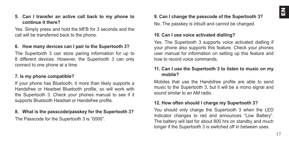 BlueAnt Supertooth 3 Handsfree User Manual | Page 17 / 48