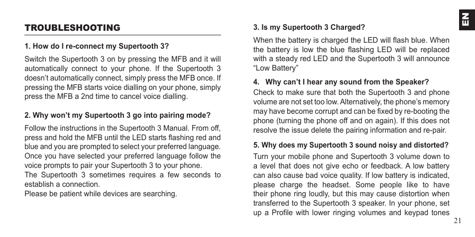 BlueAnt Supertooth 3 Handsfree User Manual | Page 21 / 48