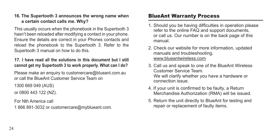 BlueAnt Supertooth 3 Handsfree User Manual | Page 24 / 48