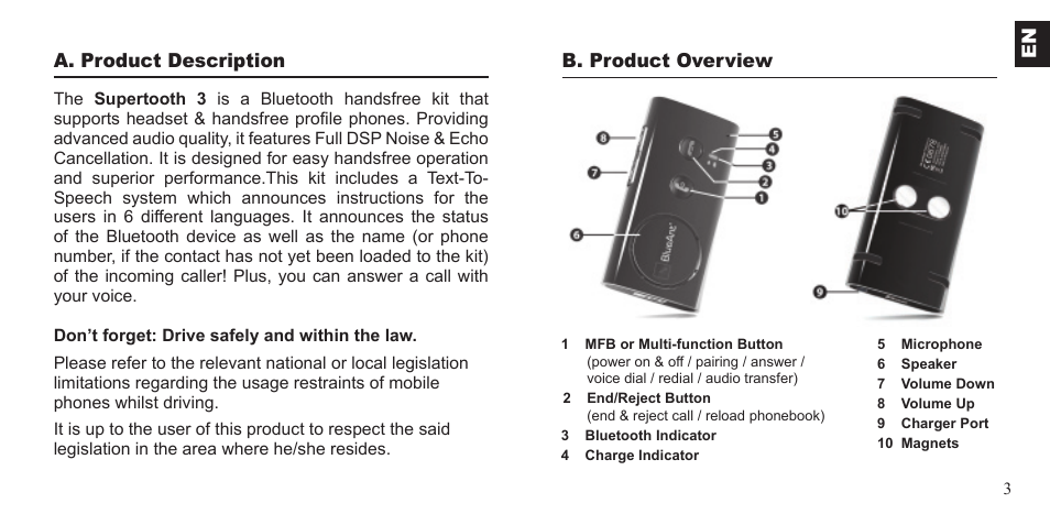 BlueAnt Supertooth 3 Handsfree User Manual | Page 3 / 48