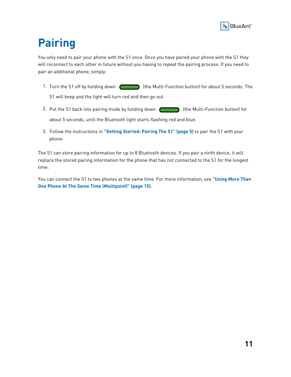 Pairing | BlueAnt S1 Sun Visor Handsfree Kit User Manual | Page 11 / 22