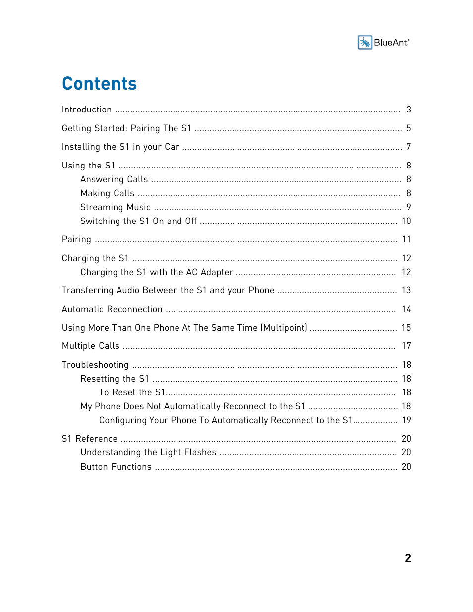 BlueAnt S1 Sun Visor Handsfree Kit User Manual | Page 2 / 22