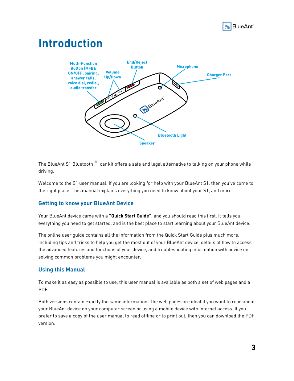 Introduction | BlueAnt S1 Sun Visor Handsfree Kit User Manual | Page 3 / 22