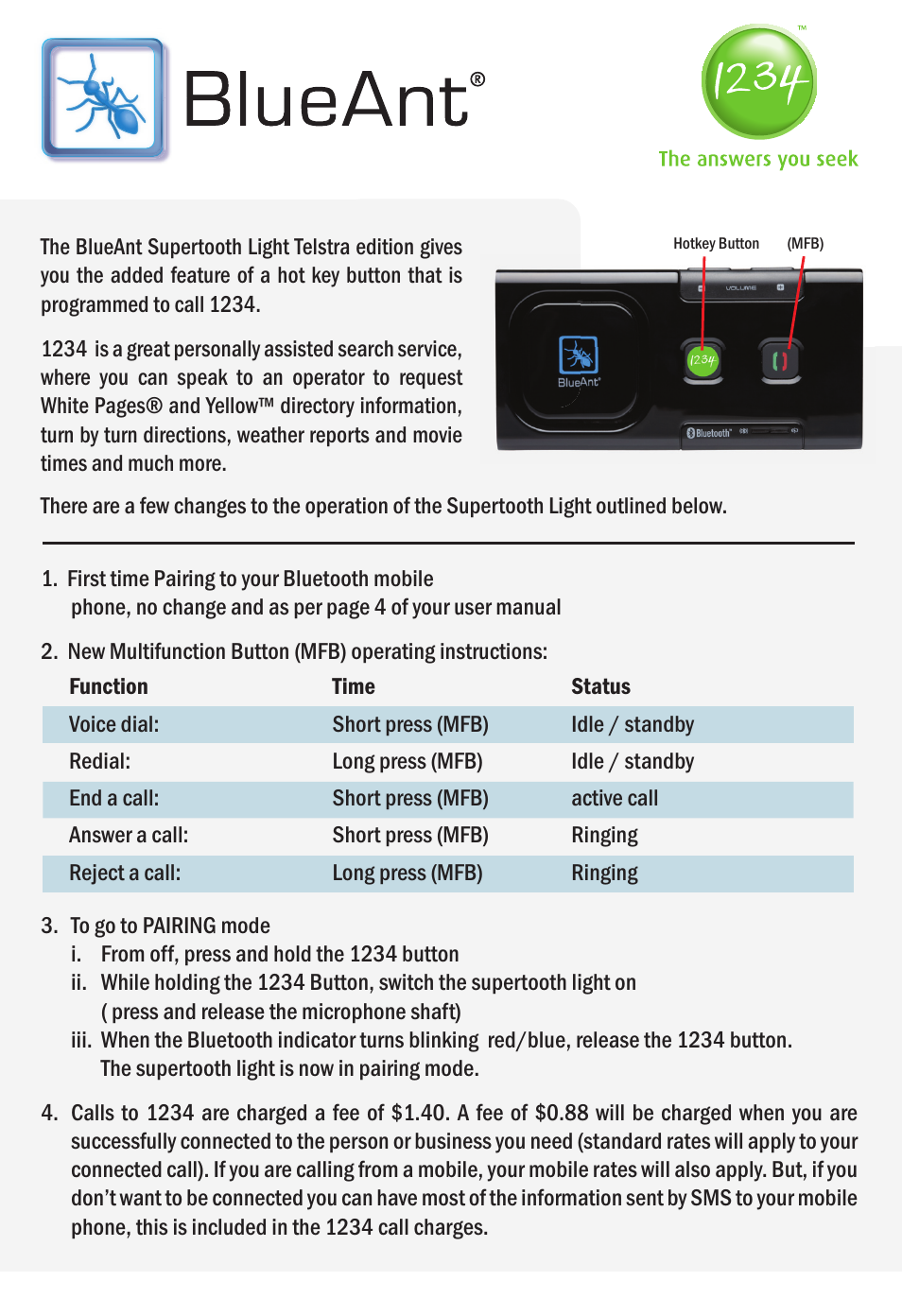 BlueAnt Supertooth Light handsfree User Manual | 1 page