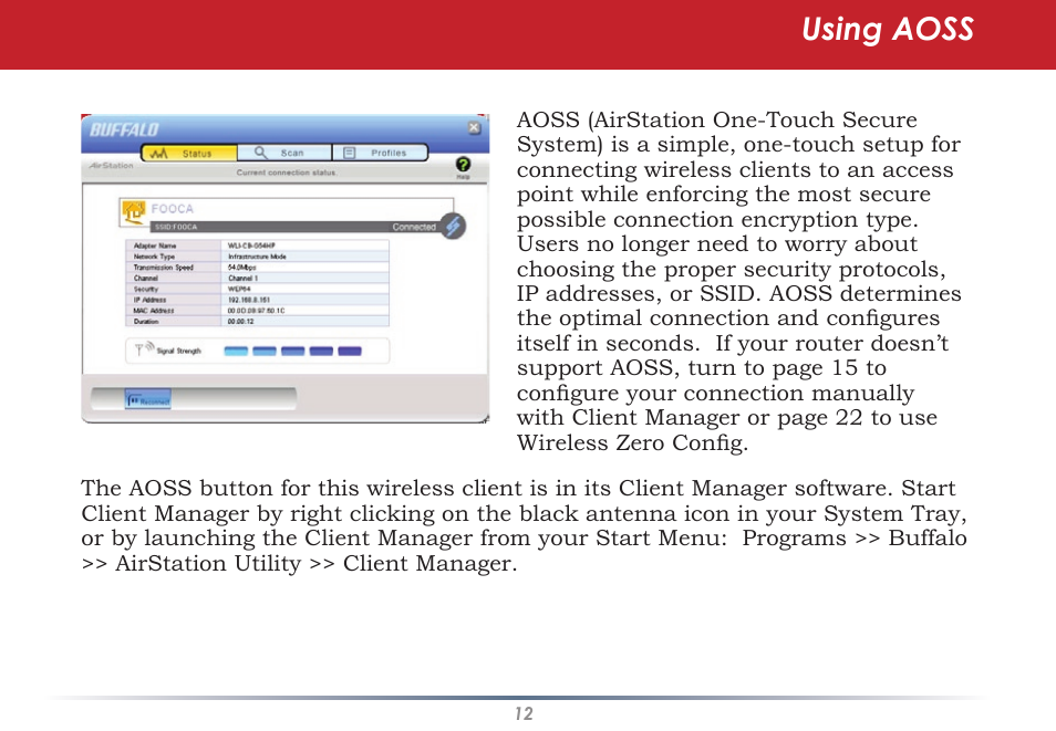 Using aoss | Black Box WLI-CB-G54S User Manual | Page 12 / 41