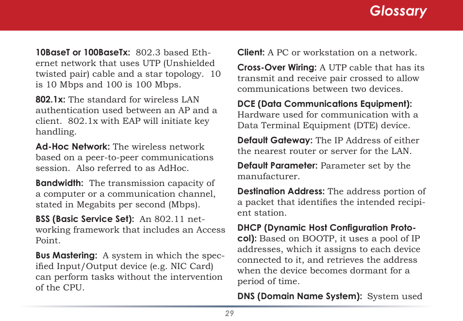 Glossary | Black Box WLI-CB-G54S User Manual | Page 29 / 41