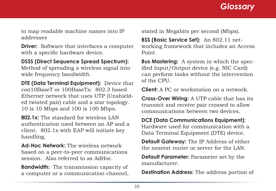 Glossary | Black Box WLI-CB-G54S User Manual | Page 30 / 41