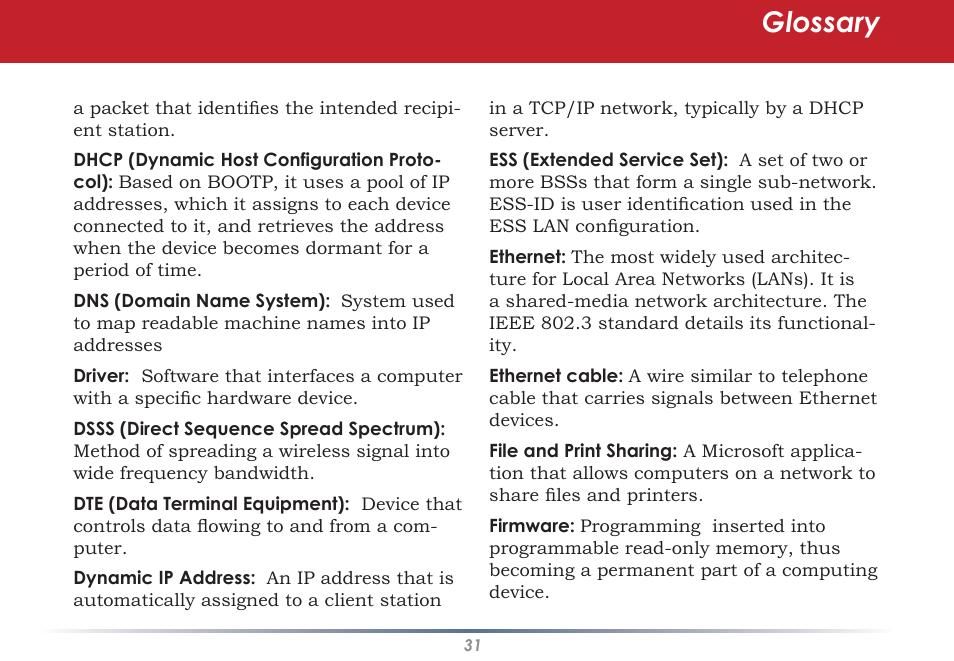 Glossary | Black Box WLI-CB-G54S User Manual | Page 31 / 41