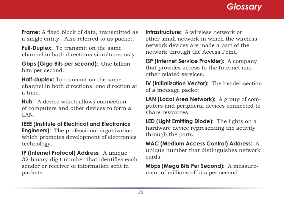 Glossary | Black Box WLI-CB-G54S User Manual | Page 32 / 41