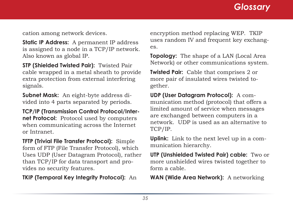 Glossary | Black Box WLI-CB-G54S User Manual | Page 35 / 41