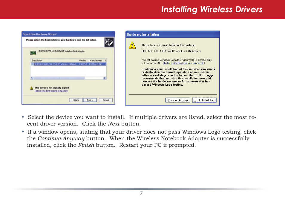 Installing wireless drivers | Black Box WLI-CB-G54S User Manual | Page 7 / 41
