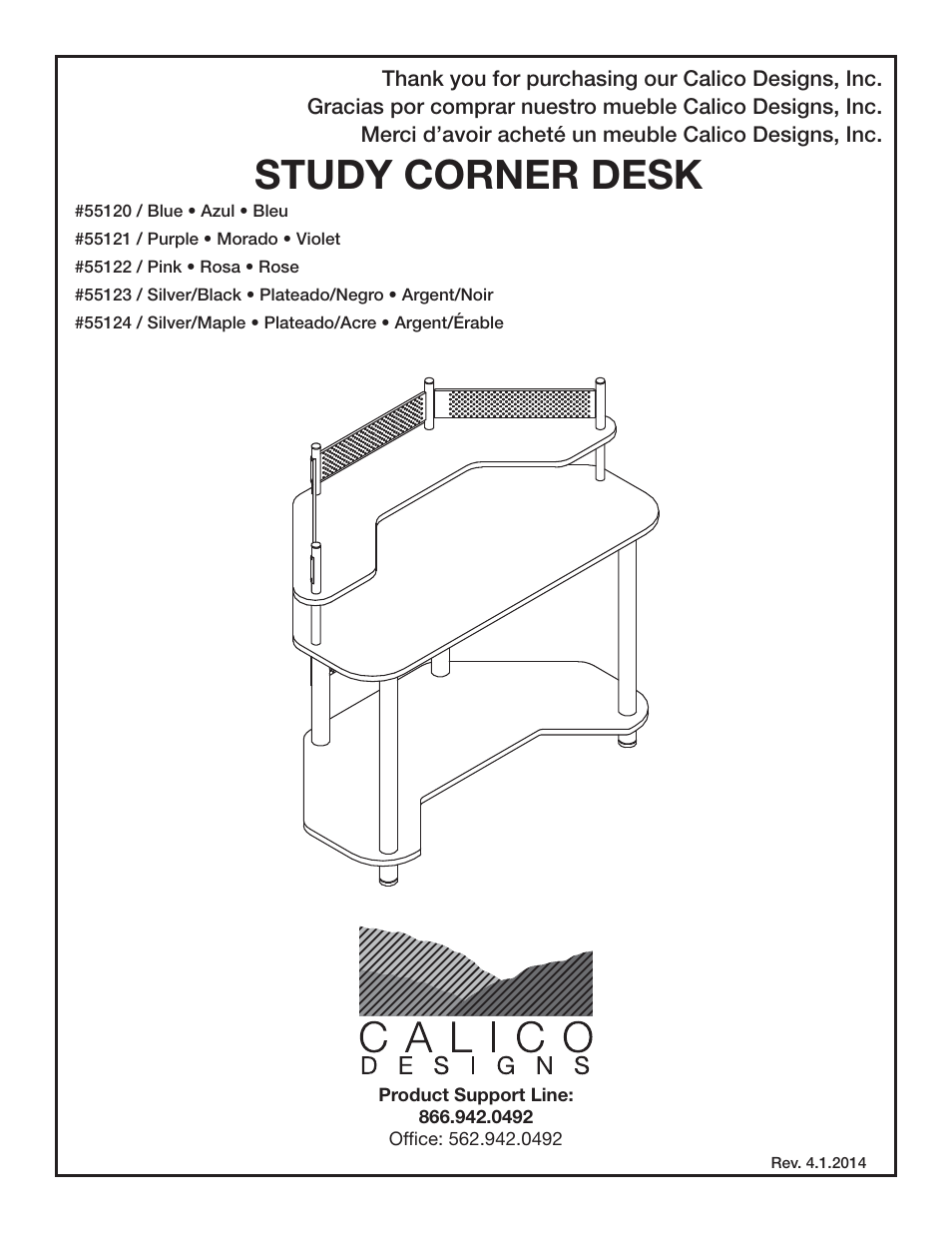 Calico Designs Study Corner Desk User Manual | 9 pages