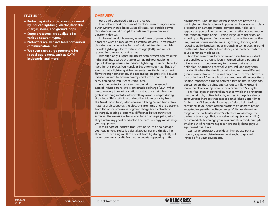 2 of 4 | Black Box Surge Protector User Manual | Page 2 / 4