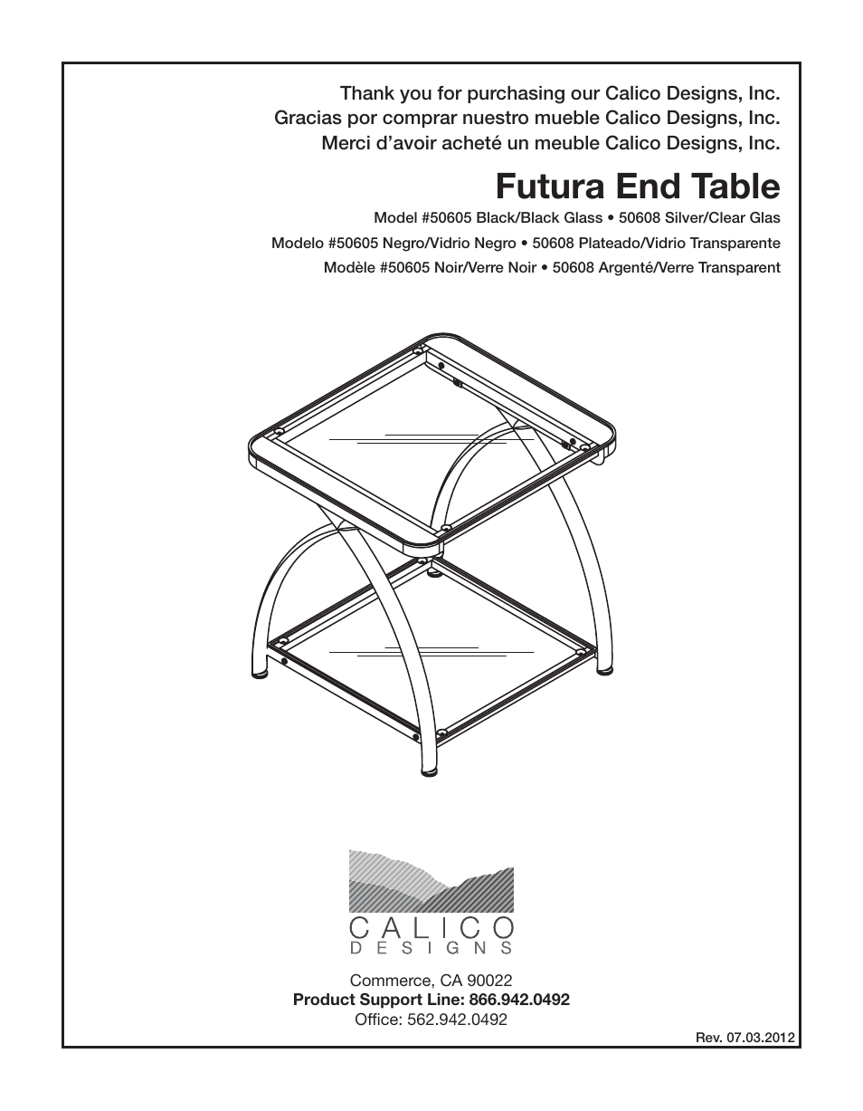 Calico Designs Futura End Table User Manual | 6 pages