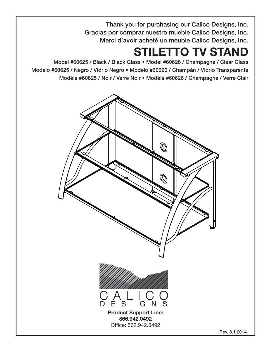 Calico Designs Stilleto TV Stand User Manual | 9 pages