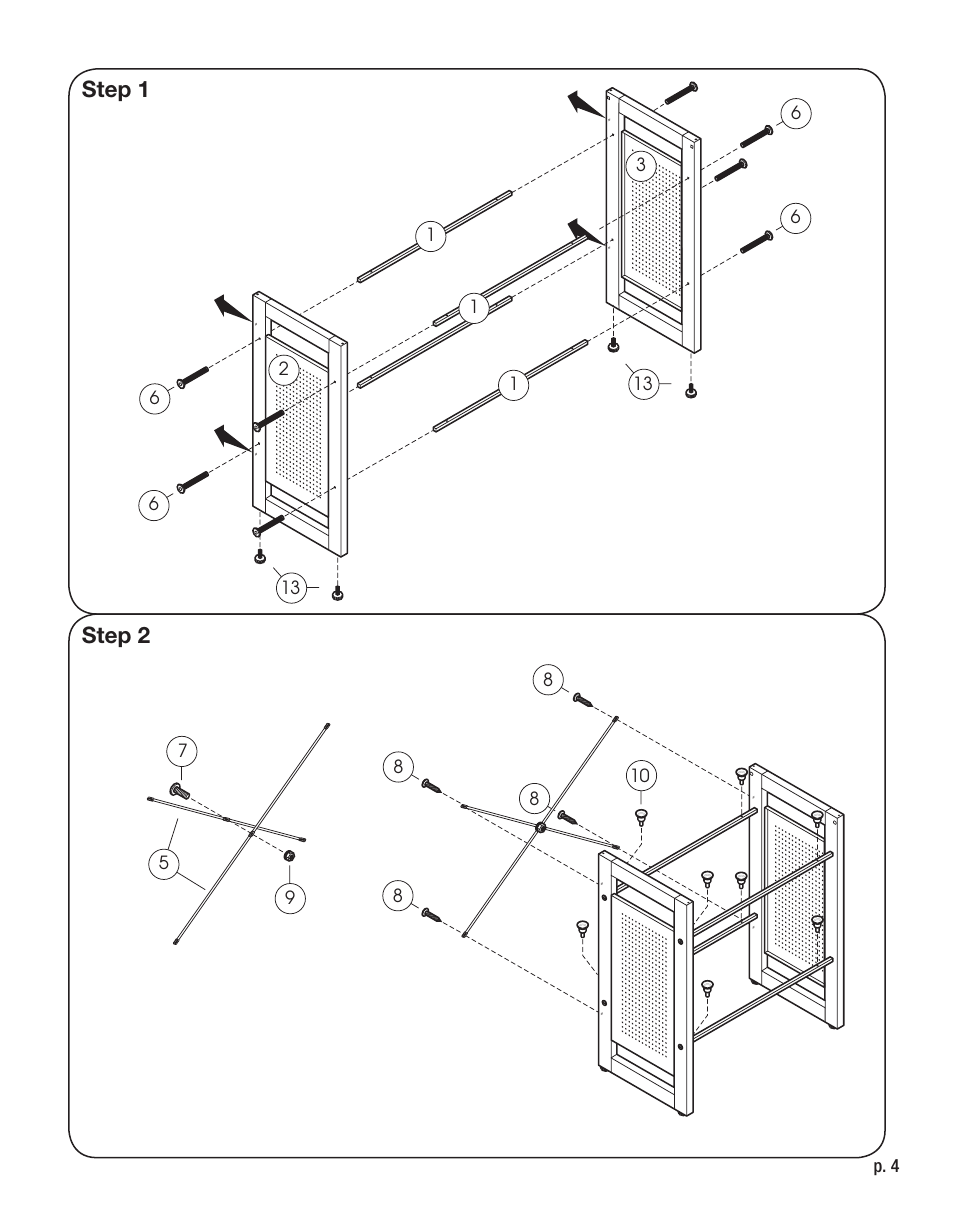 Step 1, Step 2 | Calico Designs Office Line II 2 Tier Bookshelf User Manual | Page 4 / 6
