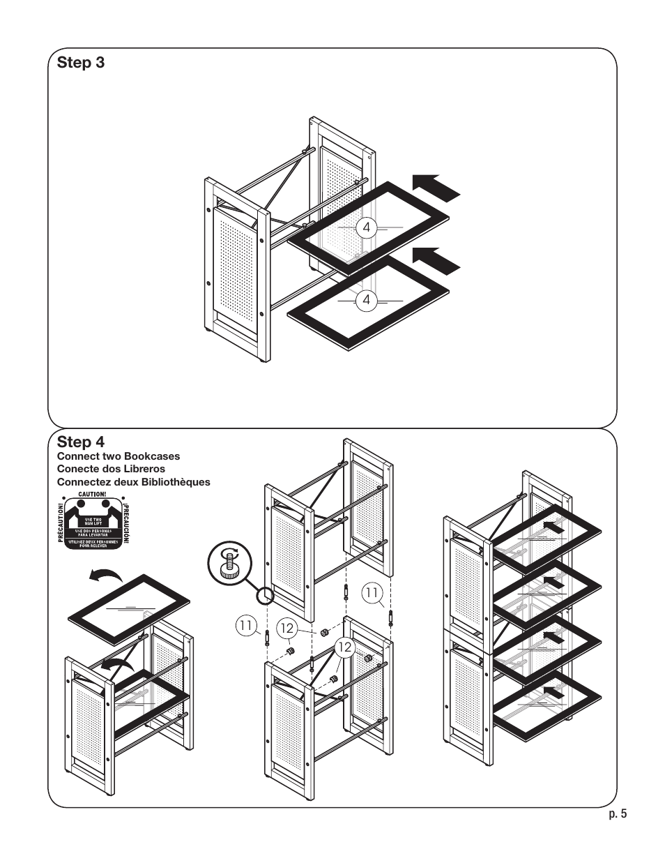 Step 3, Step 4 | Calico Designs Office Line II 2 Tier Bookshelf User Manual | Page 5 / 6