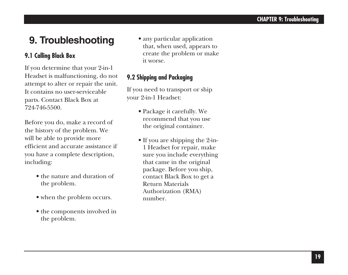 Troubleshooting | Black Box HS201A User Manual | Page 20 / 21
