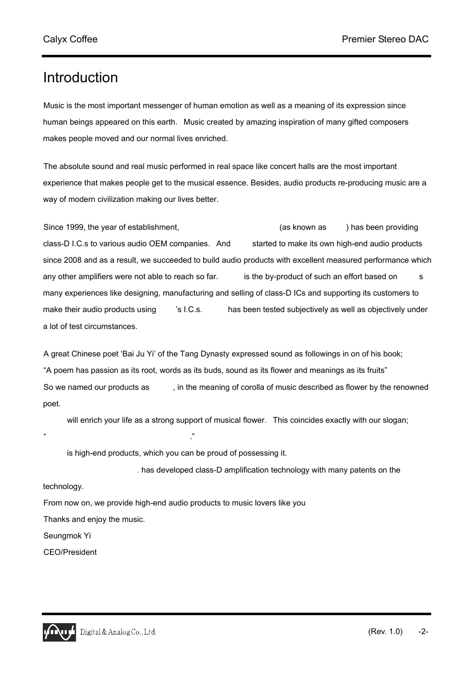 Introduction | Calyx Coffee - USB DAC 24/96 User Manual | Page 2 / 7