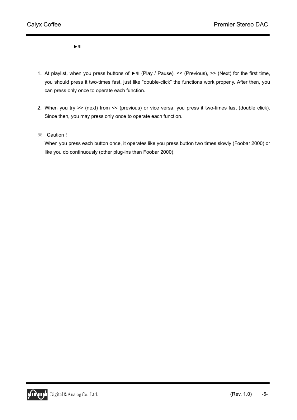 Calyx Coffee - USB DAC 24/96 User Manual | Page 5 / 7