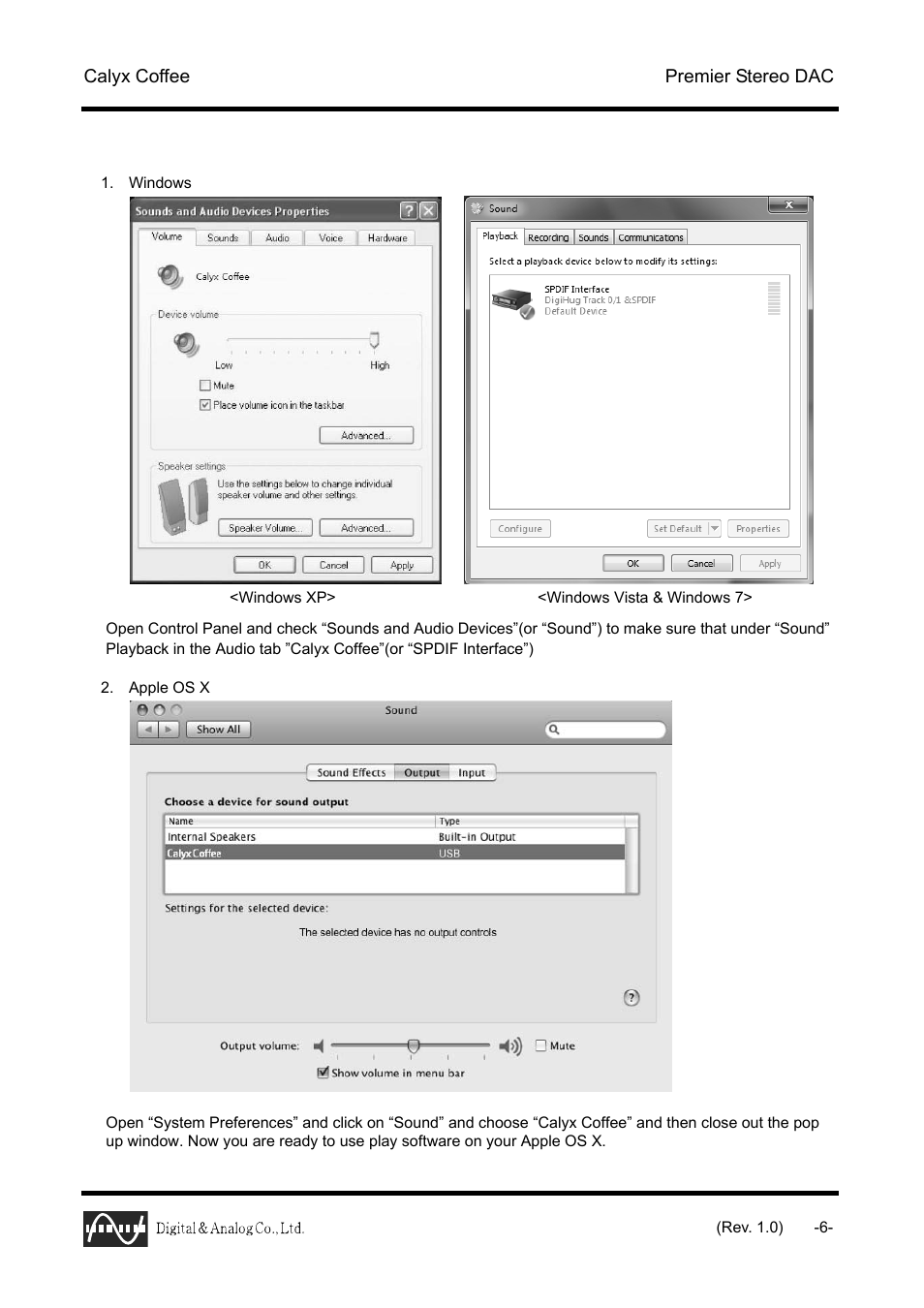 Calyx coffee premier stereo dac | Calyx Coffee - USB DAC 24/96 User Manual | Page 6 / 7