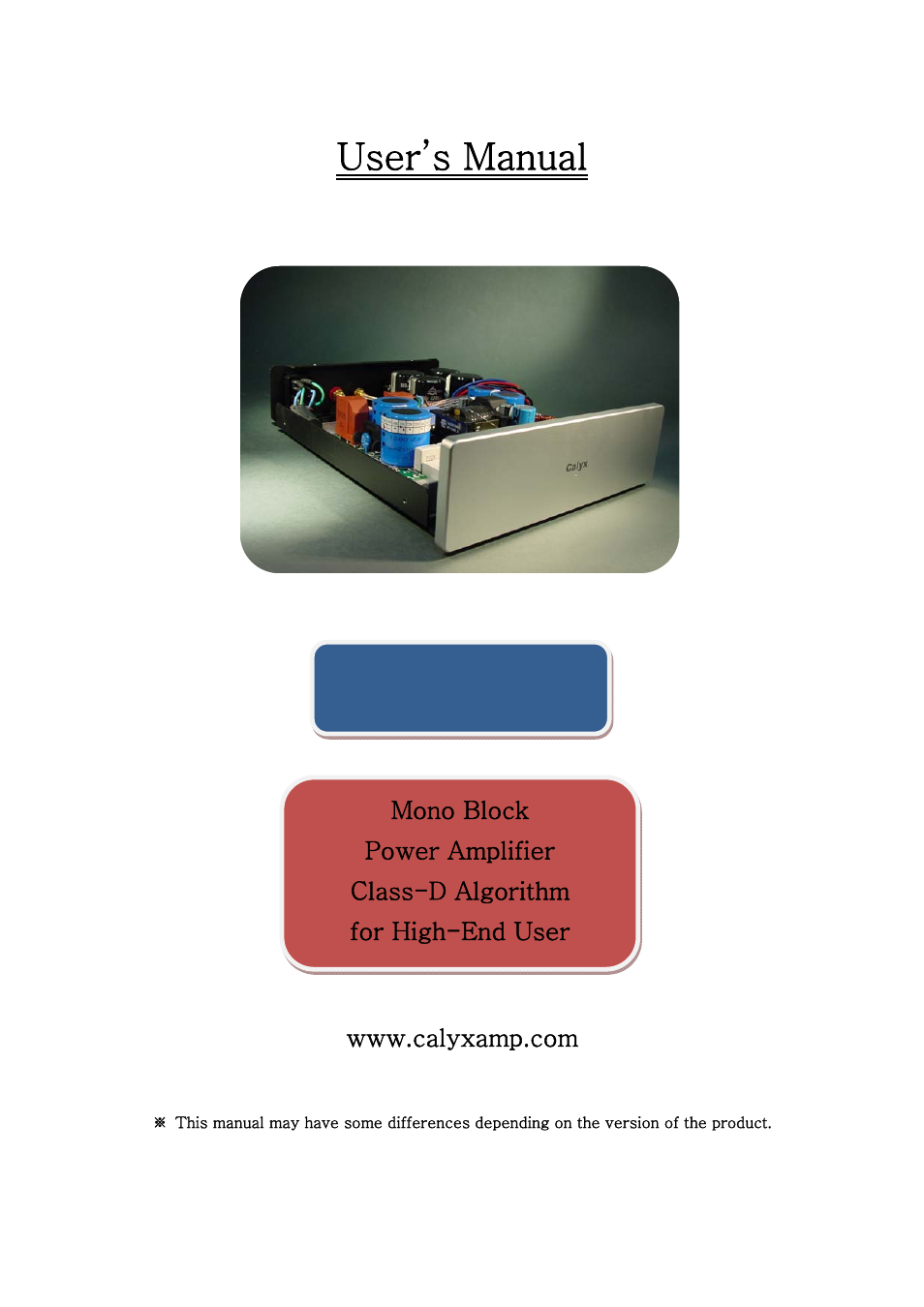 Calyx 500 - Mono Block Power Amplifier User Manual | 13 pages