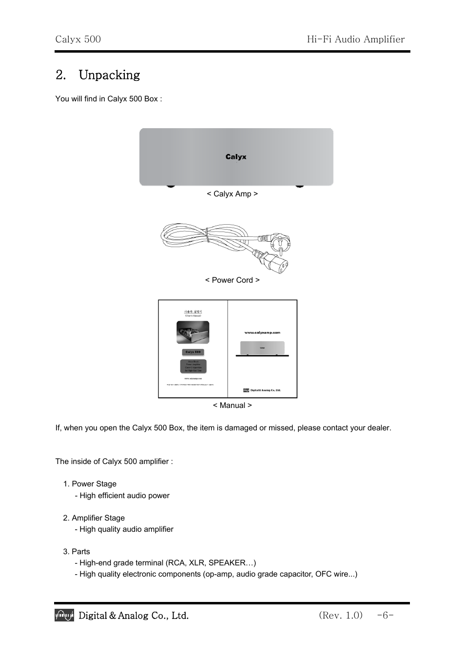 Unpacking | Calyx 500 - Mono Block Power Amplifier User Manual | Page 6 / 13