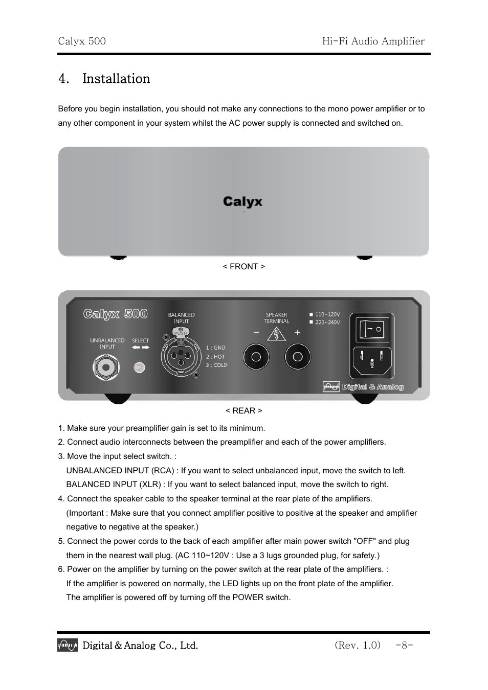 Installation | Calyx 500 - Mono Block Power Amplifier User Manual | Page 8 / 13