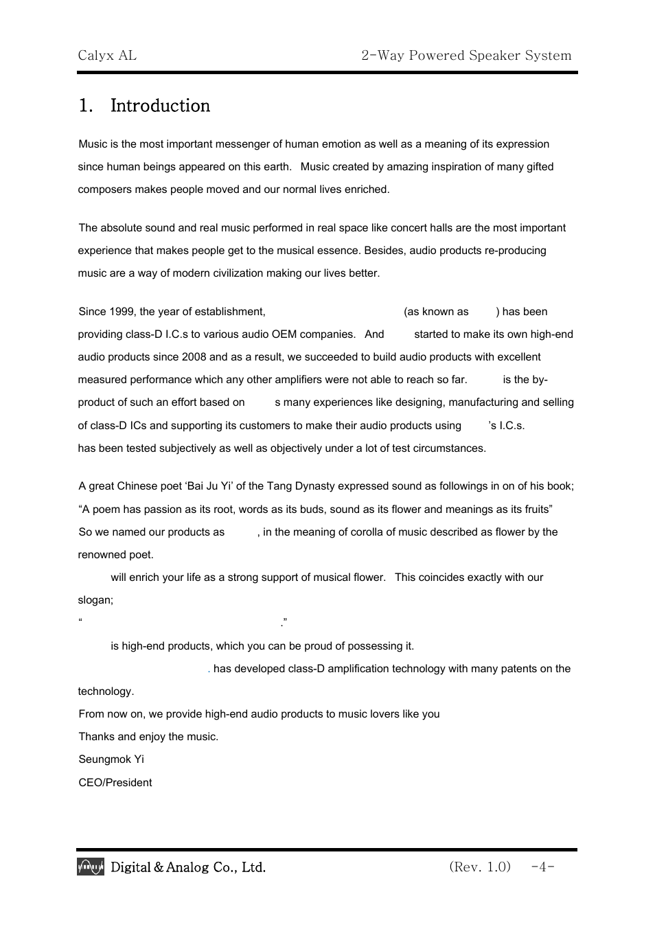 Introduction | Calyx AL - 2 -Way Powered Speaker System User Manual | Page 4 / 16