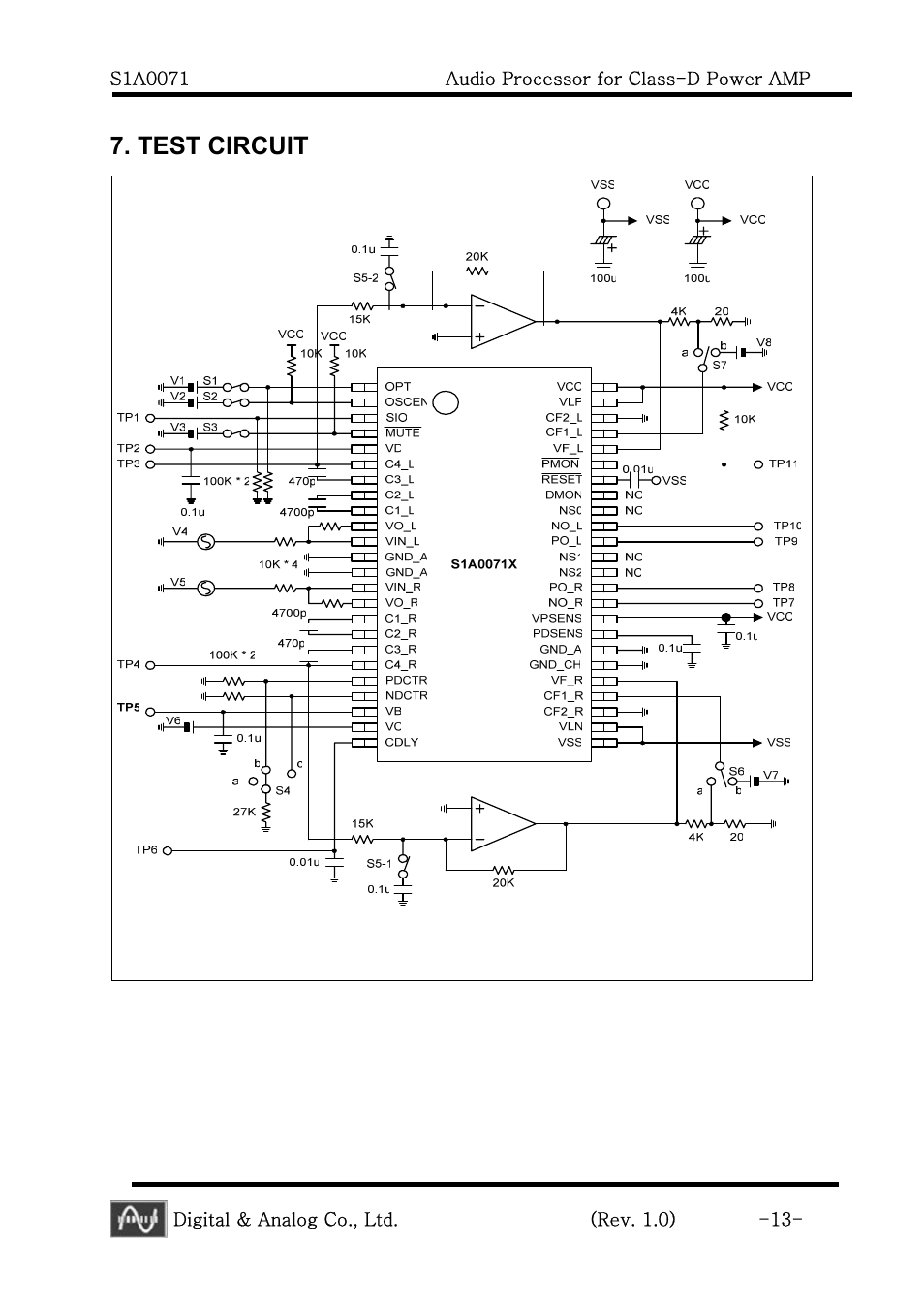 Test circuit | Calyx S1A0071 - Audio Processor for Class-D Power AMP User Manual | Page 13 / 20
