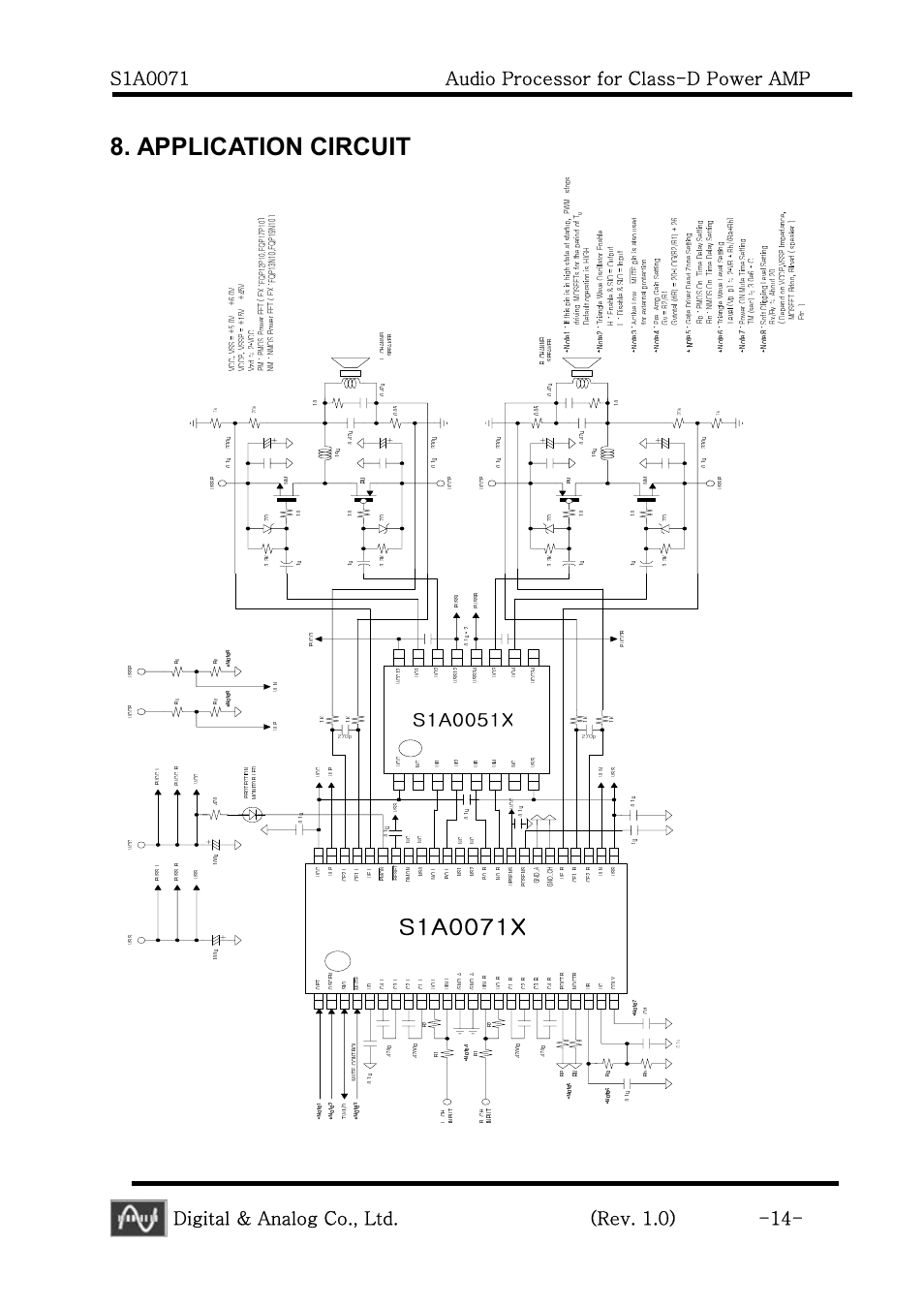 Application circuit | Calyx S1A0071 - Audio Processor for Class-D Power AMP User Manual | Page 14 / 20