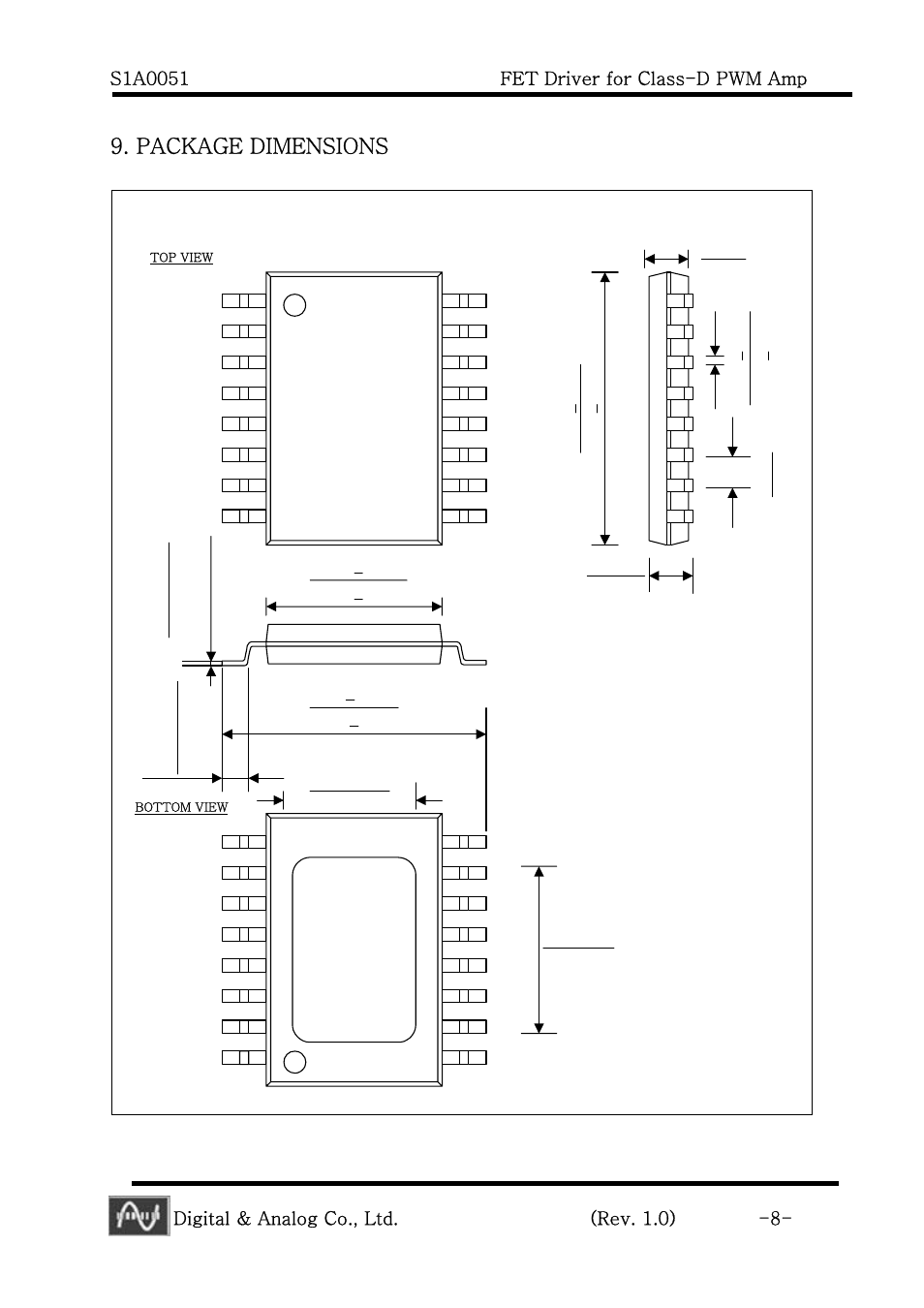 Package dimensions, Digital & analog co., ltd. (rev. 1.0) -8 | Calyx S1A0051 - FET Driver for Class-D PWM Amp User Manual | Page 8 / 8