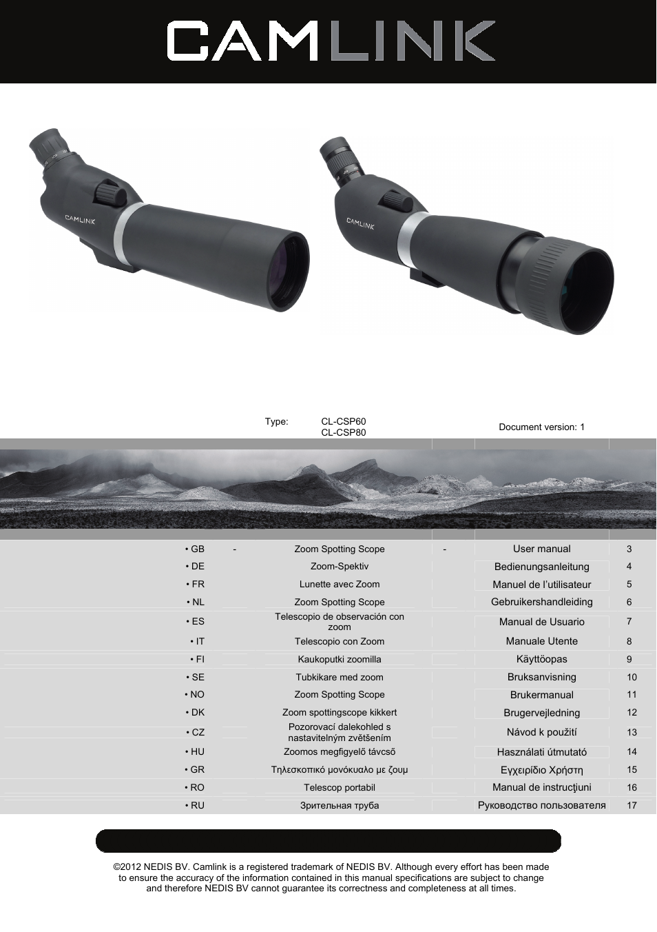 Camlink CSP80 Spotting Scope User Manual | 17 pages